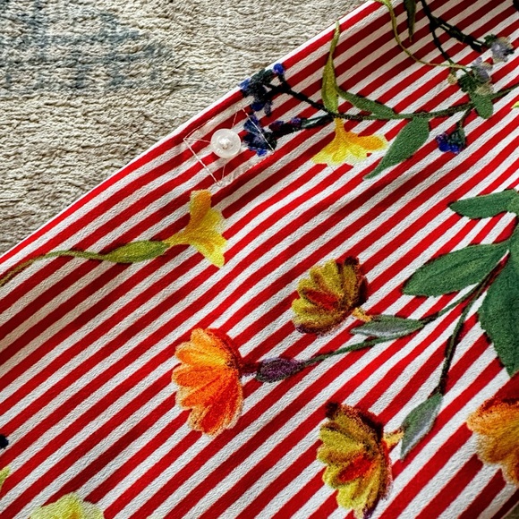 Calvin Klein Vibrant Red & White Striped Floral Button Down Blouse - Picture 8 of 10